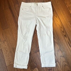 Loft white distressed cuffed jeans size 4 skinny crop